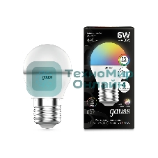 Лампа светодиодная Gauss G45 6W E27 шар RGbW димирование LED 1/100