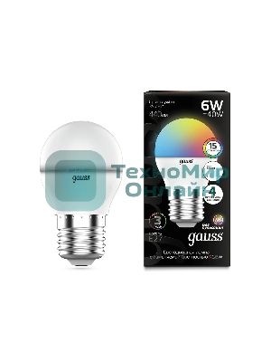 Лампа светодиодная Gauss G45 6W E27 шар RGbW димирование LED 1/100