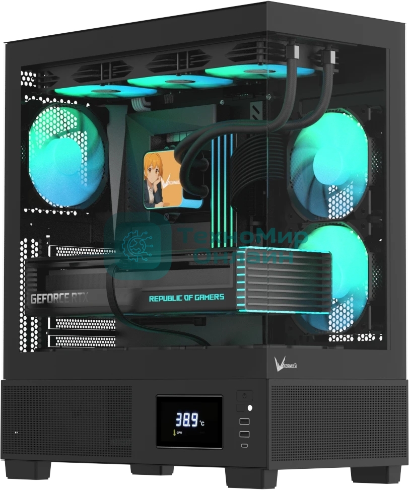 Компьютерный корпус AeroCool/Formula V Line Crystal E1 Black, ATX, TYPE-C*1, USB3.0*2, Switch Display Panel