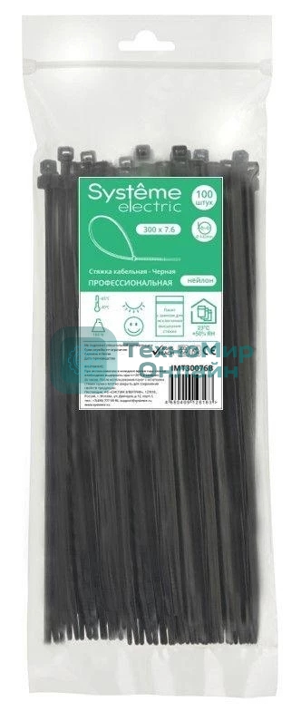 Стяжка кабельная SE IMT30076B 300х7.6 черный (уп. 100 шт)