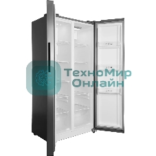 Холодильник Hyundai CS40082F нержавеющая сталь двухкамерный 230/142л морозилка слева, No Frost, Side by Side