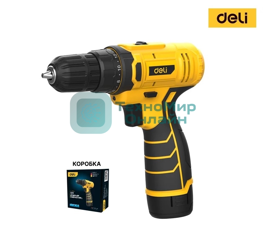 Дрель-шуруповерт Deli DL-DZ12-4A2, 12 В, 2 Ач, 30 Нм, щеточный