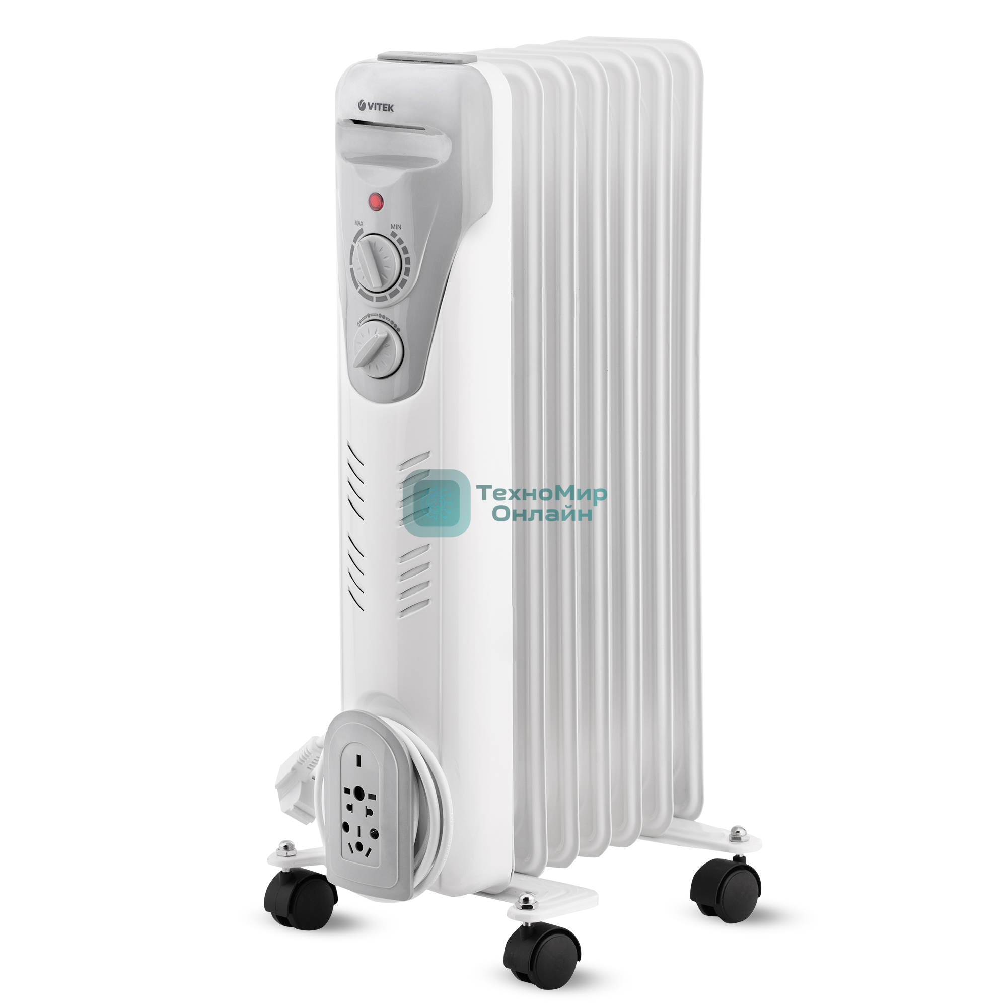 Масляный обогреватель Vitek VT-1708 W (7 секций) белый, 1500 Вт, 20 м2, термостат