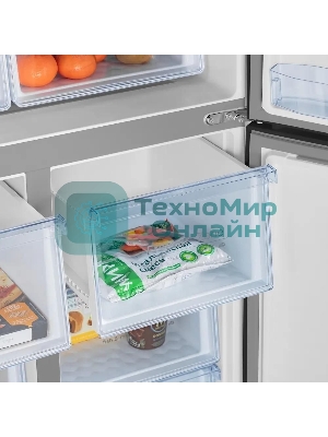 Холодильник Maunfeld MFF181NFB черный глянцевый, трехкамерный, 333/164л, морозилка сбоку, No Frost, Side by Side