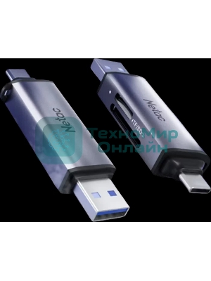 Карт-ридер Netac WK13/серый/SD/SDHC/SDXC/microSD/microSDHC/microSDXC/USB-A/USB Type-C/пластик