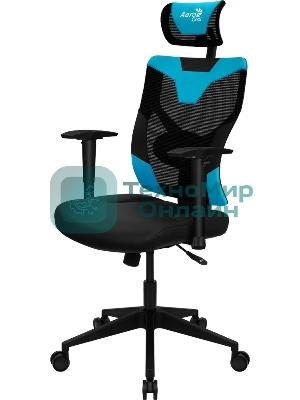 Кресло Aerocool GUARDIAN Ice Blue голубой, сетка, 150 кг, подголовник, регулируемые подлокотники, механизм качания, поясничная подушка