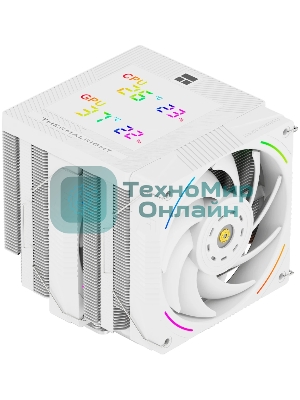 Кулер для процессора Thermalright Phantom Spirit 120 Digital SNOW (4-pin PWM, LED temp., 160mm, Ni/CU, 7x6mm, ARGB, 2x120mm, 69CFM, 27dBA, 2150RPM, S: 1851, 1700, 1200, 115X, AM5, AM4, white)