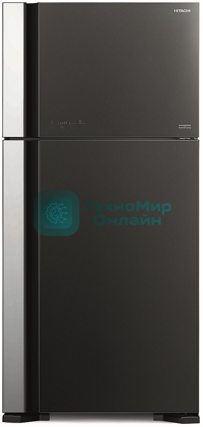 Холодильник Hitachi R-VG660PUC7-1 GGR серый стекло двухкамерный 405/145л морозилка сверху No Frost