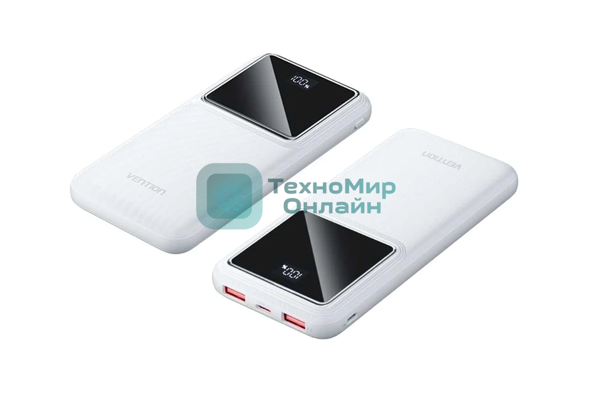 Портативный аккумулятор Vention 10000mAh(M/C-A/A)22.5W белый с LED Дисплеем