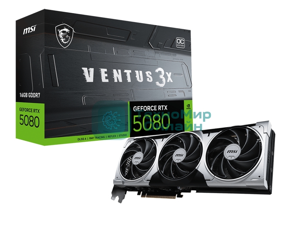Видеокарта MSI RTX 5080 VENTUS 3X OC PLUS 16Gb GDDR7 256bit 3xDP HDMI 3FAN RTL