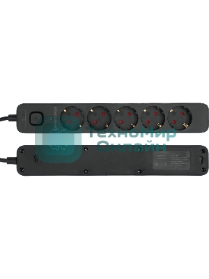 Сетевой фильтр Гарнизон 2.0 EPS-5-B-2, 5 р, 10А, 2 м, ур.защиты 2+, черный, пакет