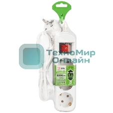 Удлинитель электрический ЭРА UDL-10-315-ES Greenline 3 розетки с заземлением с выключателем 1,5м ПВС 3x0.75мм2