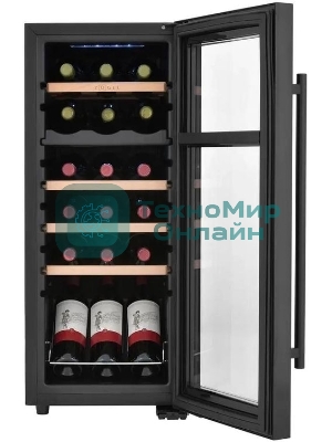 Винный шкаф ZÜGEL ZCWF184DB черный, 50 л, 2 отсека, 18 бут.