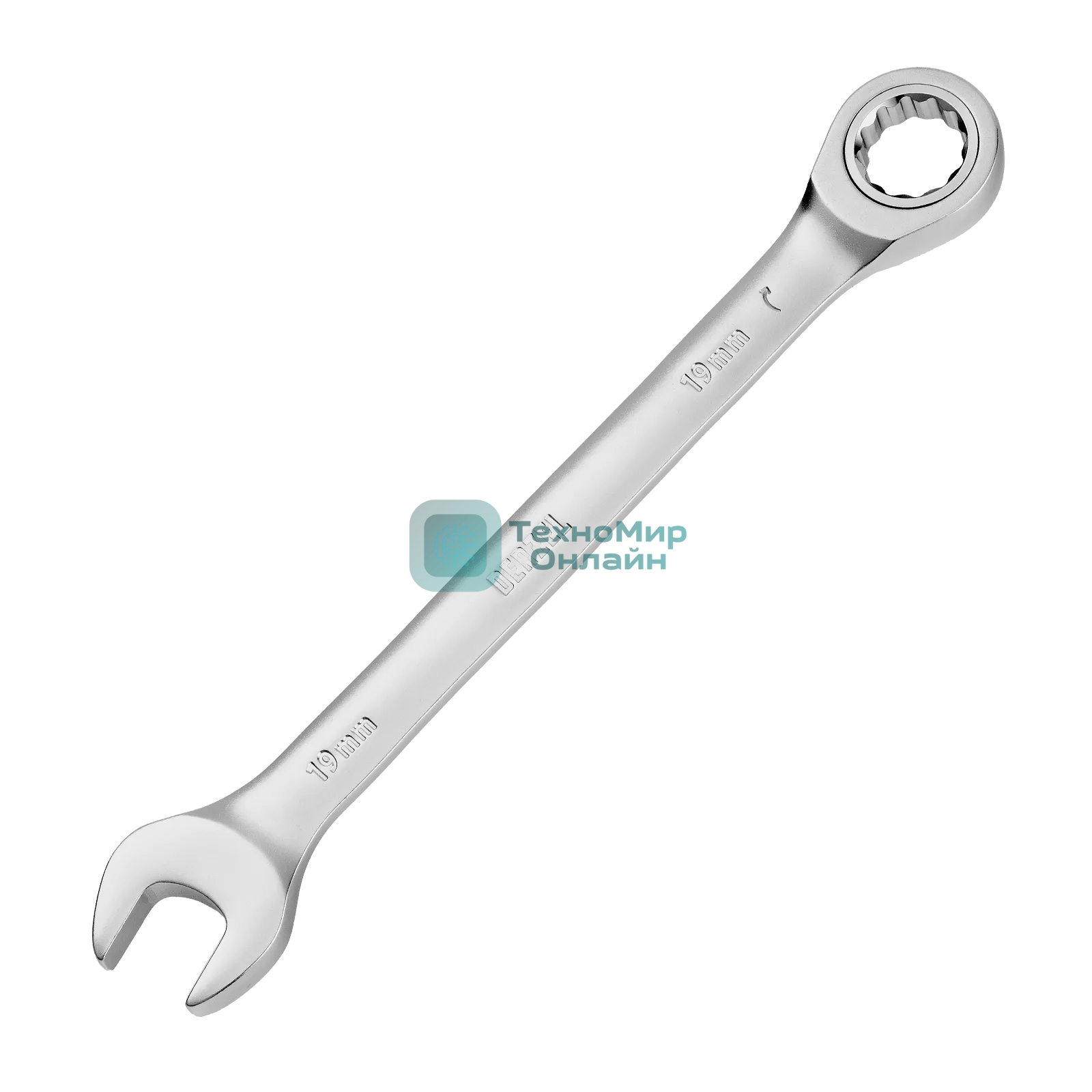 Ключ комбинированный трещоточный Denzel 19 мм, CrV, матовый хром