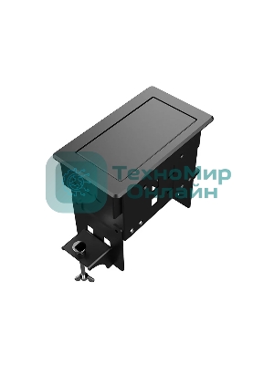 Прямоугольный металлический корпус Wize Pro WRTS-04BOX-B для модульной системы врезного лючка в стол с убирающейся крышкой для установки до 4 модулей-вставок, преустановленная рамка, черный