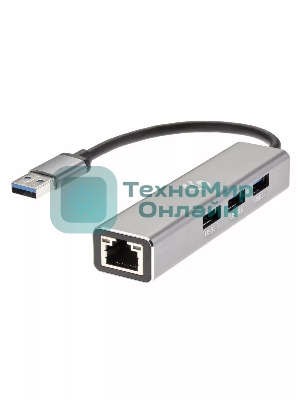 Переходник VCOM USB 3.0 -->RJ-45 1000Mbps+3 USB3.0, Aluminum Shell, 0.2м DH312A