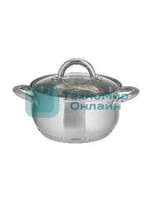 Кастрюля WEBBER BE-352/2 2,8 л, из нержавеющей стали со стеклянной крышкой