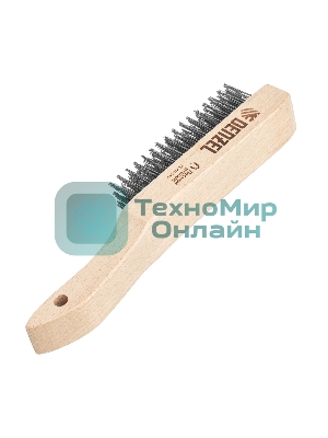 Щетка зачистная Denzel 6-и рядная, прямая проволока из нержавеющей стали с деревянной ручкой, EFP