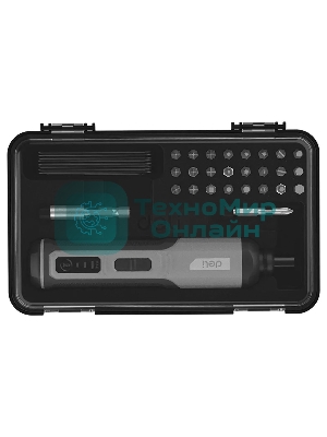 Отвертка аккумуляторная Deli DC161, (4В, 2А*ч, 5Нм, 300об/мин, Type-C, набор бит 4 шт, картон)