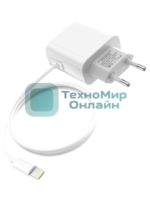 Сетевое зарядное устройство Maxvi CHL-240L Lightning 2.4A, литой кабель 1.2м, белый