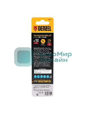 Сверло по керамической плитке Denzel 12 мм, крестовая пластина, 6-гр. хвостовик