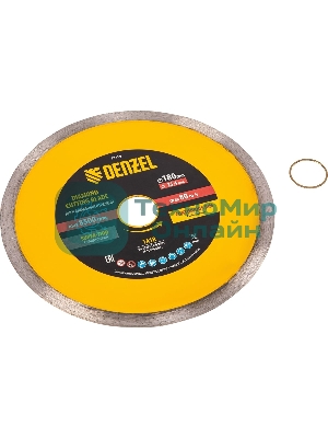 Диск алмазный сплошной Denzel супертонкий, 180 х 25,4 мм, горячее прессование, мокрое резание