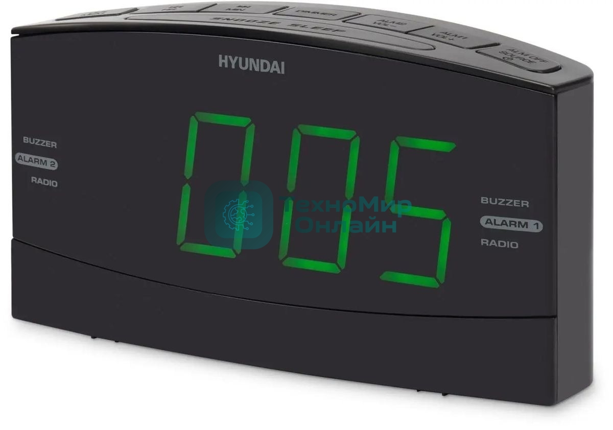 Радиобудильник Hyundai H-RCL238 черный LCD подсв:зеленая часы:цифровые FM
