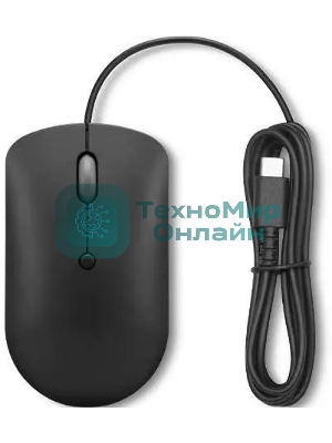 Мышь проводная Lenovo 400 черный, 2400 dpi, USB-C, кнопки - 4