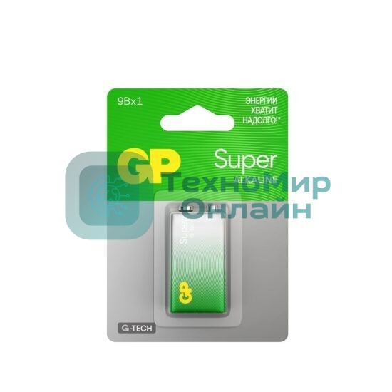 Алкалиновая батарейка GP Super Alkaline G-Tech 9V Крона - 1 шт. на блистере (1 шт.)