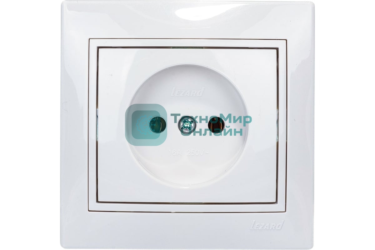 Розетка 1-м СП Мира 16А IP20 без заземл. керам. белый/белый LEZARD 701-0202-121