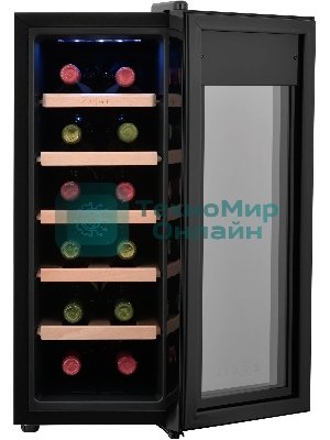 Винный шкаф ZÜGEL ZTWF122B черный, 32 л, 1 отсек, 12 бут.