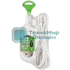 Удлинитель электрический ЭРА UDL-10-230-E Greenline 2 розетки с заземлением 3м ПВС 3x0.75мм2