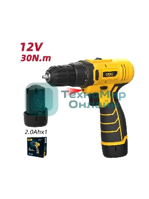 Дрель-шуруповерт Deli DL-DZ12-4A2, 12 В, 2 Ач, 30 Нм, щеточный