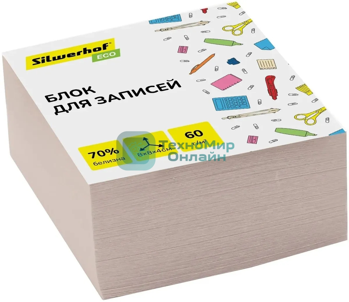 Блок для записей бумажный Silwerhof ECO Эконом 80x80x40 мм, 60 г/м2, белый