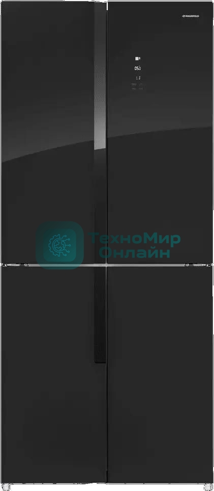 Холодильник Maunfeld MFF181NFB черный глянцевый, трехкамерный, 333/164л, морозилка сбоку, No Frost, Side by Side