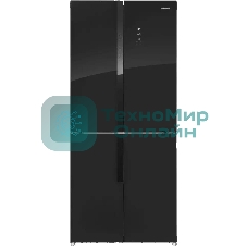 Холодильник Maunfeld MFF181NFB черный глянцевый, трехкамерный, 333/164л, морозилка сбоку, No Frost, Side by Side