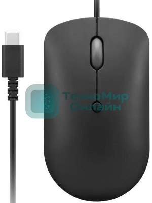 Мышь проводная Lenovo 400 черный, 2400 dpi, USB-C, кнопки - 4