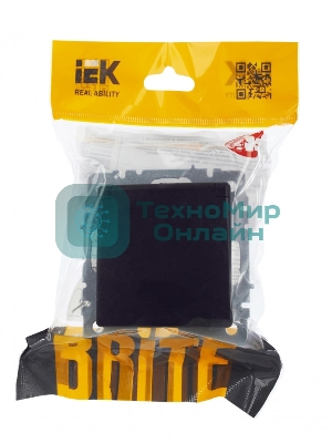 Розетка 1-местная IEK BRITE РСбш10-3-БрЧ (BR-R16-16-K02) с заземлением, с защитными шторками и крышкой, 16А, IP20, черный