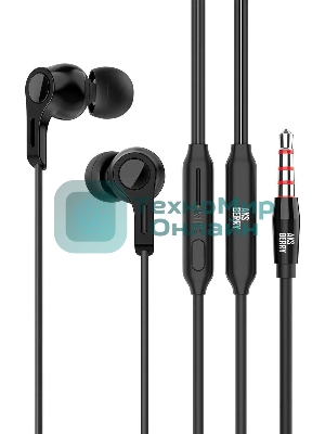 Наушники проводные Aksberry Y2 черный, внутриканальные, Jack 3.5 мм, микрофон на проводе