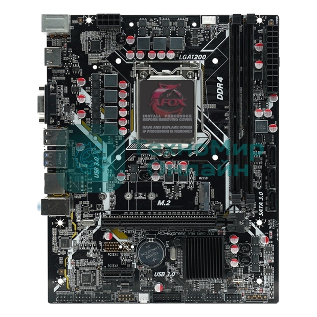Материнская плата AFOX IH510D4-MA6-V2, LGA 1200, Intel H510, 2xDDR4, 3xSATA, 1xM.2, 1xPCI-E 4.0 x16, 1xPCI-E x1, 1xVGA, 1xHDMI, 1x 1Gb LAN, 2xUSB 2.0, 2xUSB 3.0, 2xPS/2, 6.1, mATX