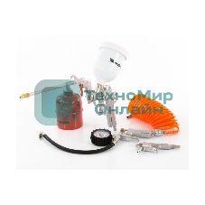 Набор пневмоинструмента Matrix, 5 предметов, быстросъемное соед. краскорасп. с верхним бачком