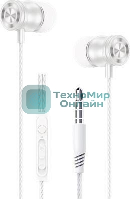 Наушники проводные Aksberry AM9 белый, вкладыши, Jack 3.5 мм, микрофон на проводе