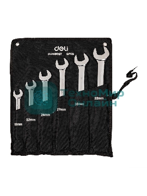 Набор комбинированных ключей с трещоткой 6 шт Deli DL140106T Спецификация: 19,22,24,27,30,32мм. Сталь 40 Cr. Трещотка 50BV30 72Т. Чехол из ткани Oxford