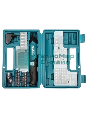 Отвертка аккумуляторная Makita DF001DW Отвертка ак, 3.6В,встр1.5А·ч Li-ion,220об\мин,4Нм,0.36кг,чем,н-р акс 81шт,подсв,USB шнур