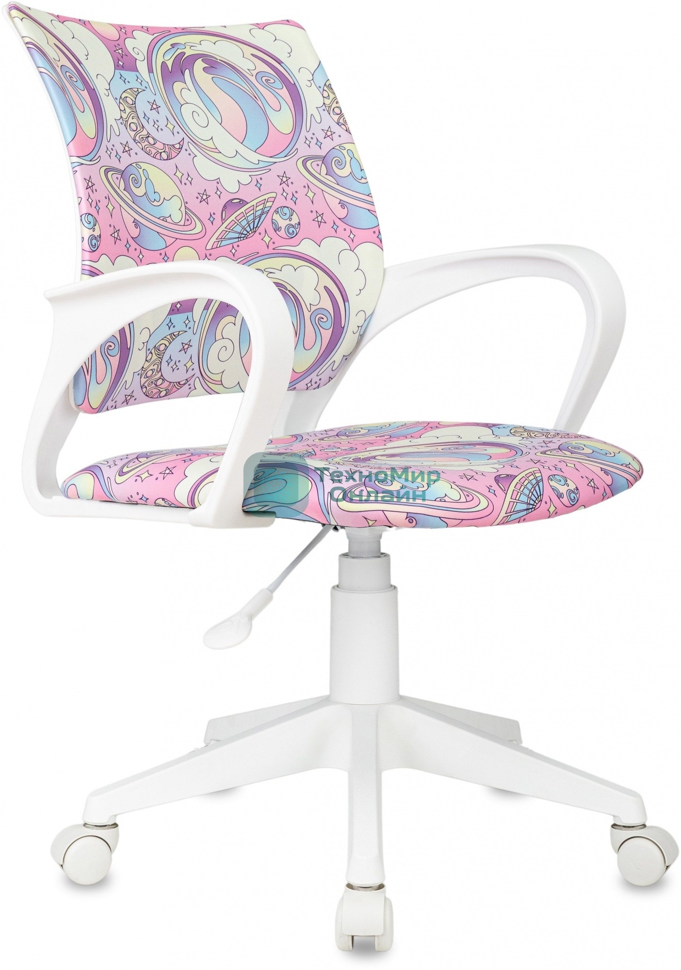 Кресло детское Бюрократ BuroKIDS 1 W мультиколор луна розовая крестов. пластик пластик белый