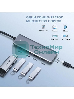 USB-концентратор UGREEN CM219-70336, USB Type-C, USB, USB Type-C