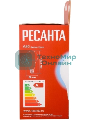 Лампа светодиодная Ресанта LL-R-A80-20W-230-6K-E27 груша
