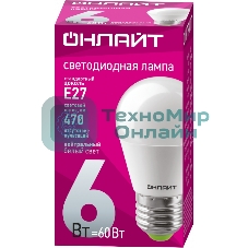 Лампа светодиодная ОНЛАЙТ 71646 OLL-G45-6-230-4K-E27