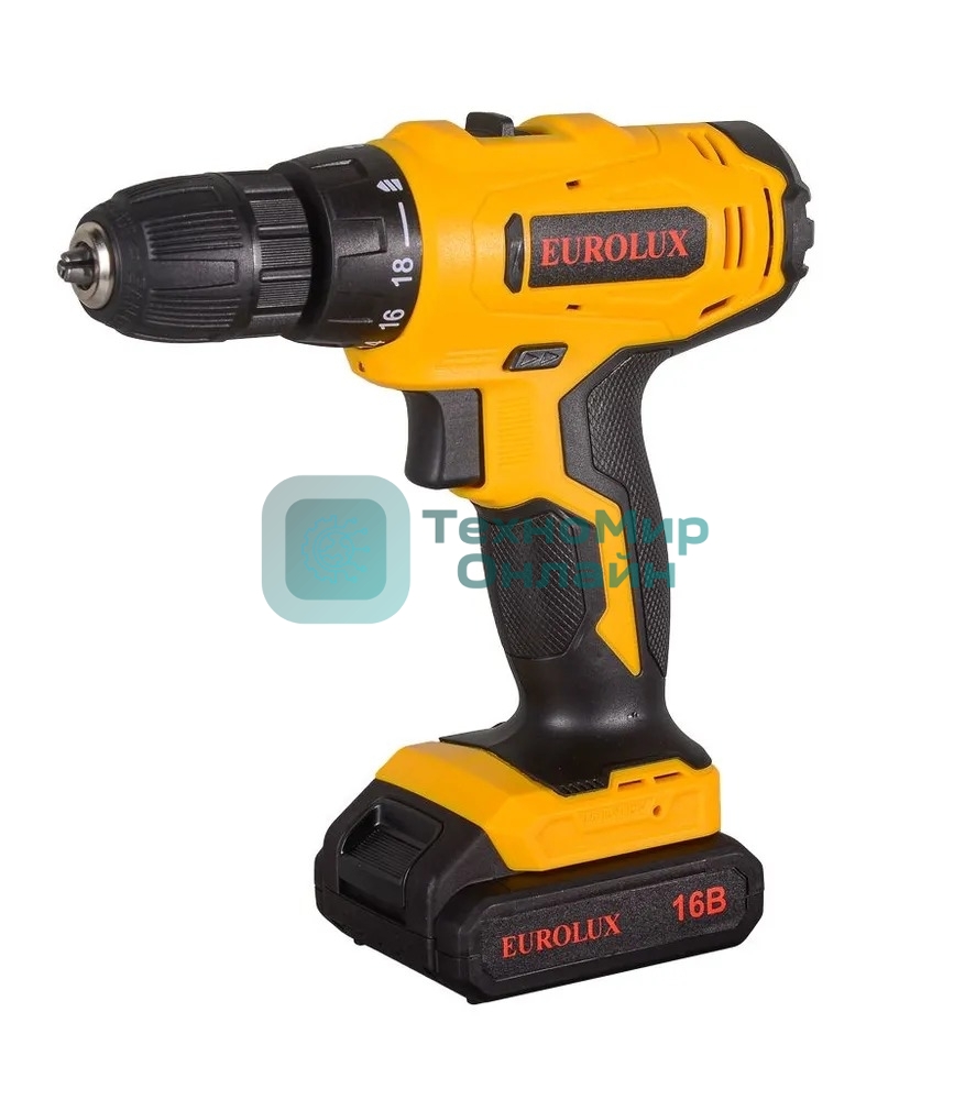 Дрель-шуруповерт Eurolux ДА-16DU-2, 12 В, 1.5 Ач, 25 Нм, щеточный