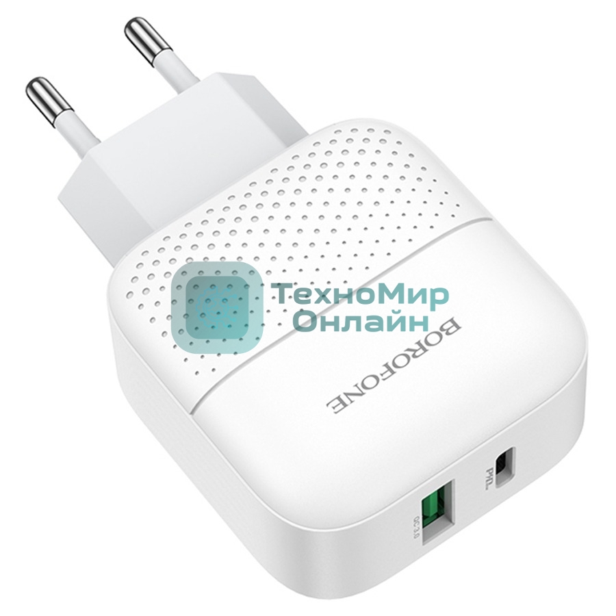 Сетевое зарядное устройство BOROFONE BA46A Premium, один порт USB, один порт Type-C, PD, 18W, 5V, 3.0A, белый